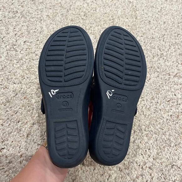 Crocs Patricia Wedge Sandals Sz 7 Navy Blue Purple Casual Comfort - Picture 6 of 6